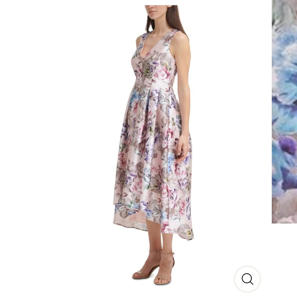 Eliza J floral vneck sleeveless floral high low dress size 10